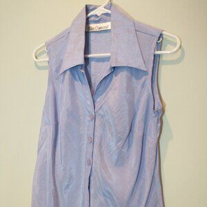 NWOT Blue Diamond Sleeveless Blouse with Subtle Shimmer Size S